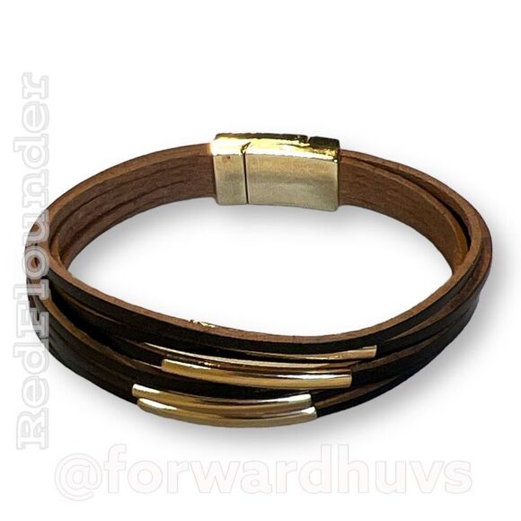 Multi-Stand Leather Bracelet with Metal Sheath Beads - Picture 4 of 8